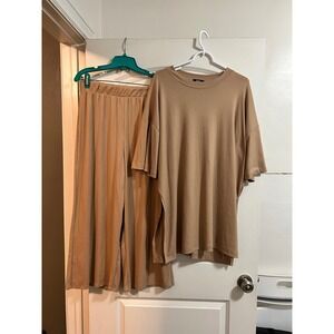 Dressed in LALA lex Ribbed playsuit Knit Lounge Set Wide Leg Pants Oversized